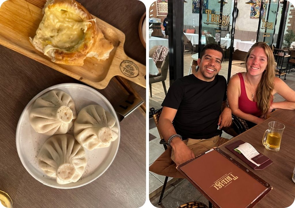 A Victória e o Bruno, tendo uma experiência gastronômica incrível no Tbilisi em Phuket.