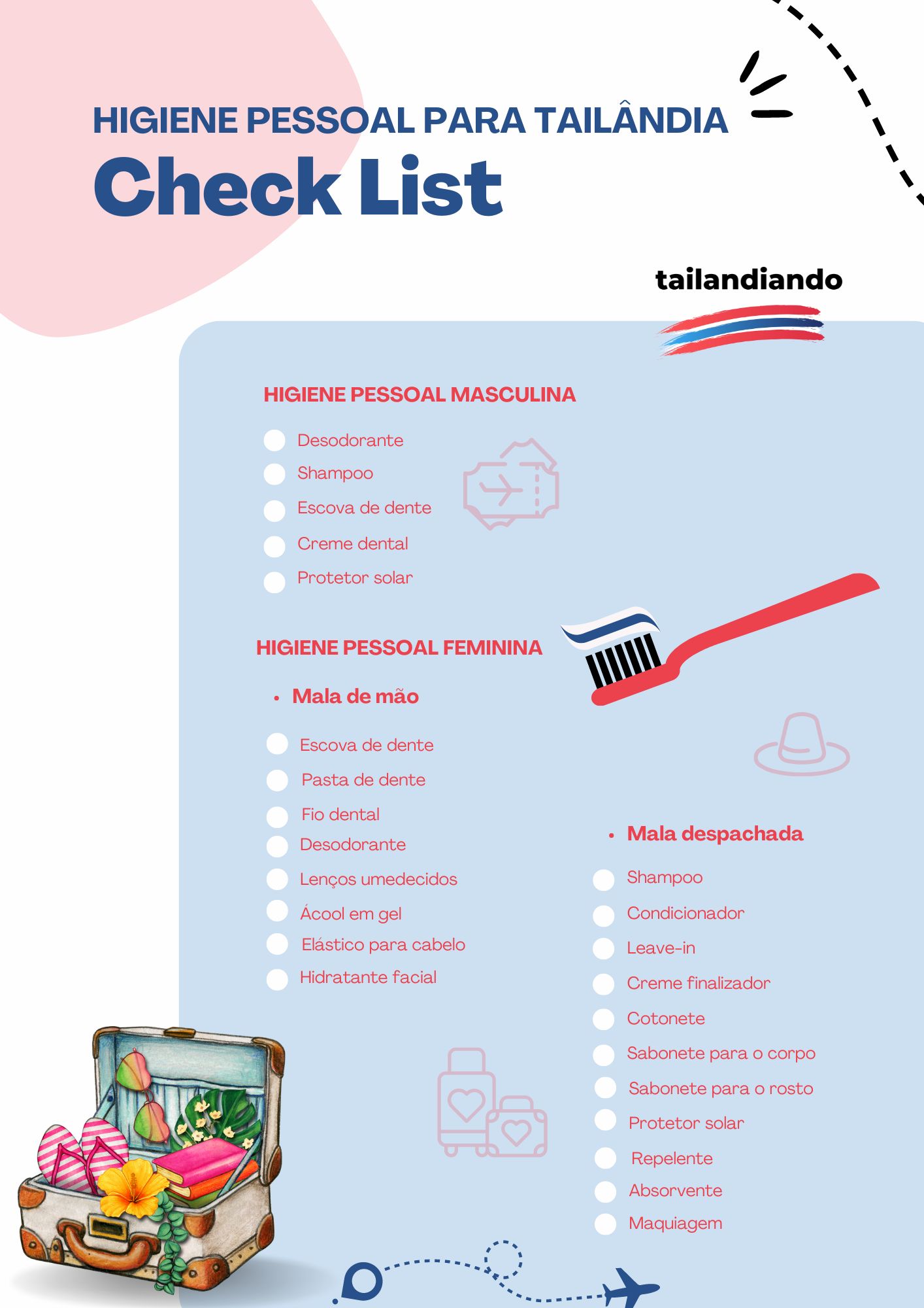 Aproveite e use esse check-list para organizar os produtos de higiene pessoal para levar na sua mala para Taiândia