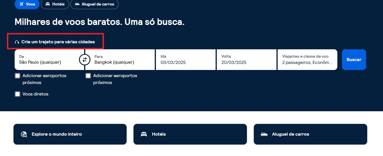 Pesquisando voos no Skyscanner para fazer stopover na Tailândia