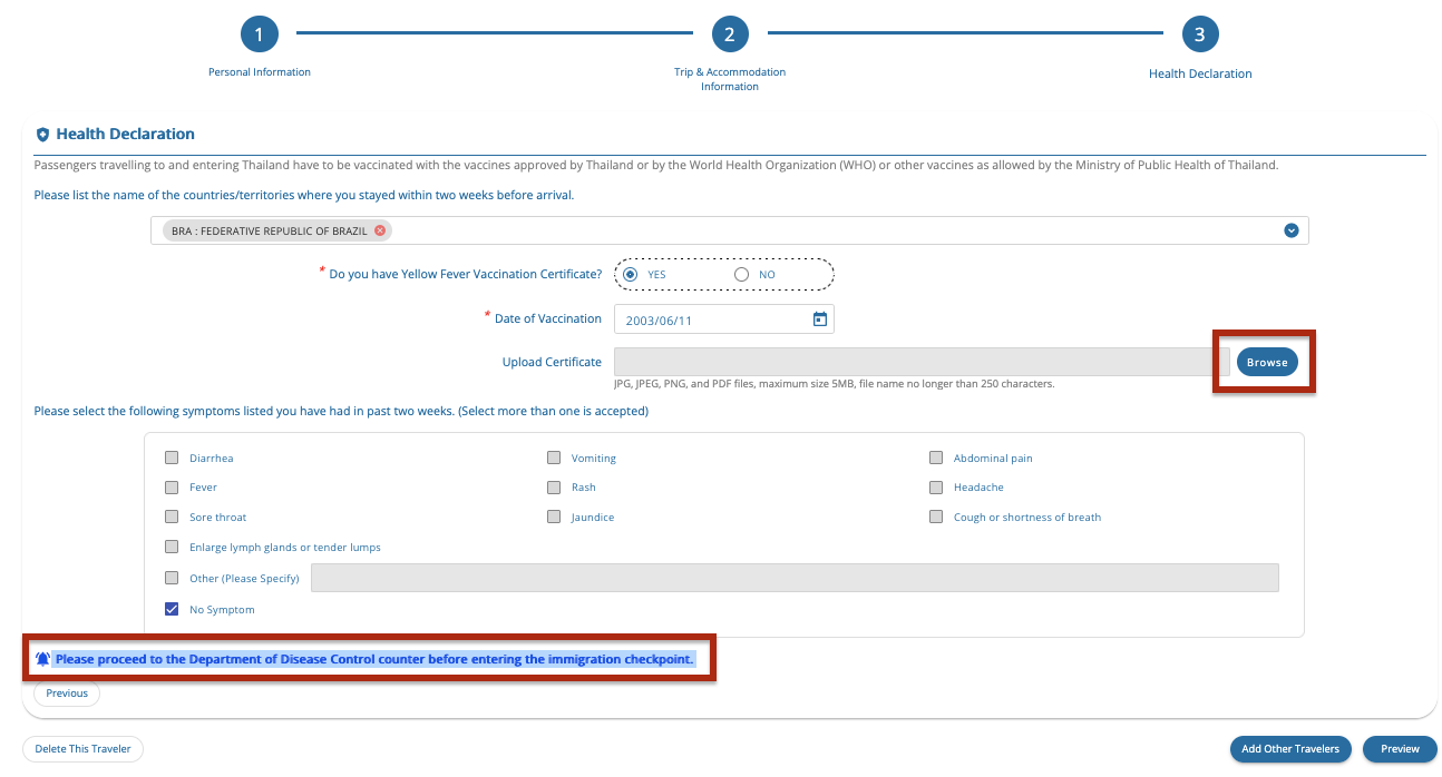 Declaração de saúde do Thailand Digital Arrival Card (TDAC) Declaração de saúde do Thailand Digital Arrival Card (TDAC)