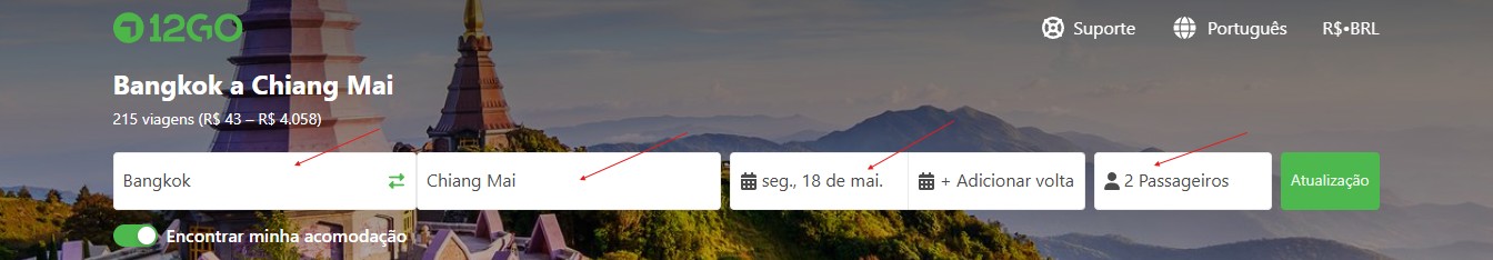 Preenchendo a origem e destino no site 12go Asia Preenchendo a origem e destino no site 12go Asia